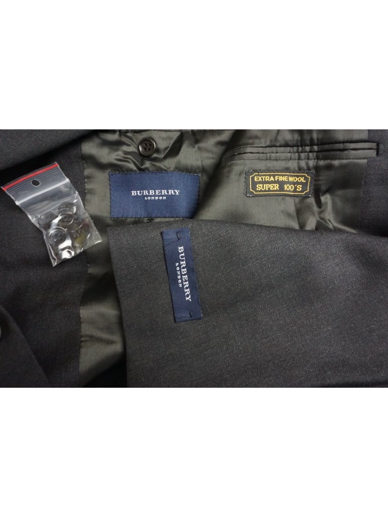 Burberry London Solid Gray S100s Wool 2 Pc Suit Jacket Pant 46r Brand New